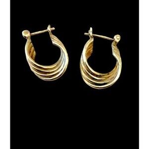 Vintage Sterling Silver 925 Signed Multi Layer Oval 0.75" Hoop Earrings